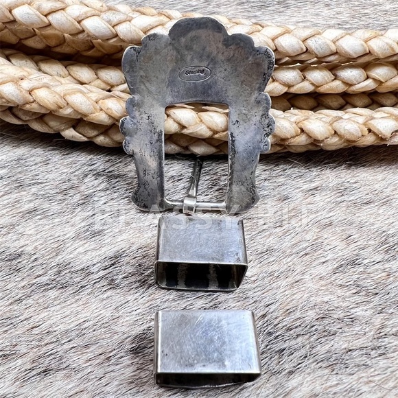 Native American Sterling Silver 3pc Belt Buckle Set - Picture 2 of 3